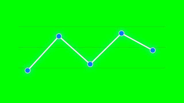 Animated Line Graph Elements Set with Blue Data Points on Green Screen Background.