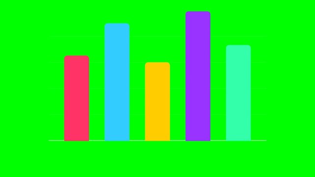 Animated Colorful Bar Chart Graph on Green Screen Background.