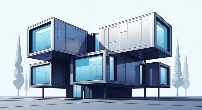 Modern two story glass walled contemporary house design.