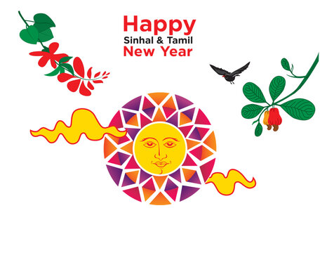 Sinhala and Tamil New Year, Sun, Vector illustration Art