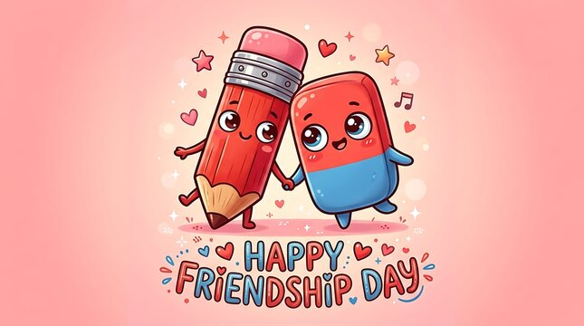 Happy friendship day cute pencil eraser best friends forever illustration