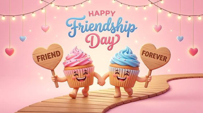 Happy friendship day celebrating best friends friends forever with cute cupcake pals