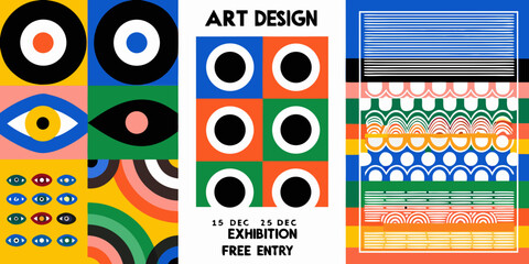 bold abstract art and design exhibition poster with colorful geometric patterns artistic display modern graphics visual creativity flyer graphic show © Ripan