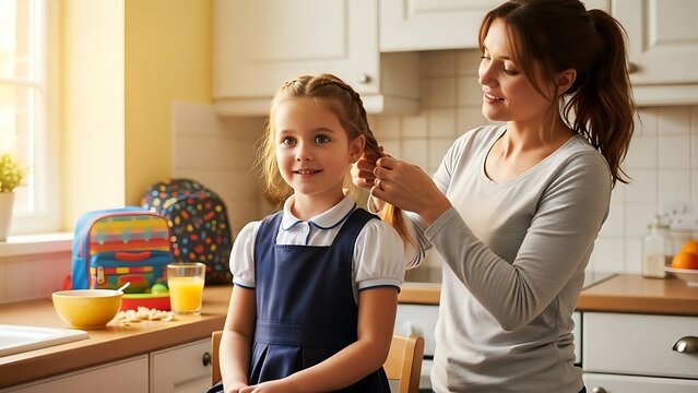 Mother and daughter baking cookies together in kitchen.