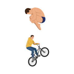 Obraz premium Active Men Engaging in Extreme Sports and Recreational Water Diving Activities