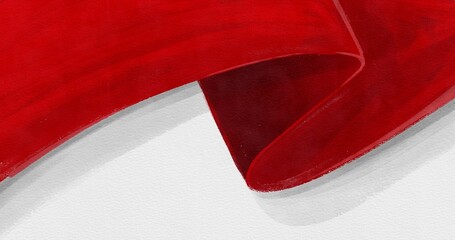 Elegant red ribbon fabric wave background on white paper texture. Suitable for Indonesian independence day, frame border, greeting cards, and announcement banners © Wahyu