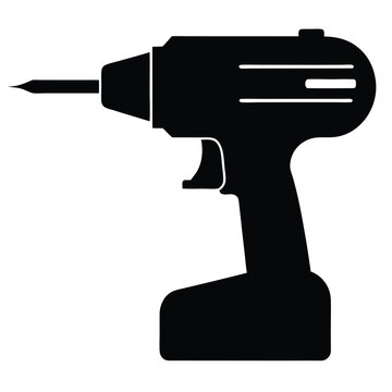 Cordless power drill silhouette vector, electric screwdriver icon for construction and DIY, black industrial hand tool graphic on white background