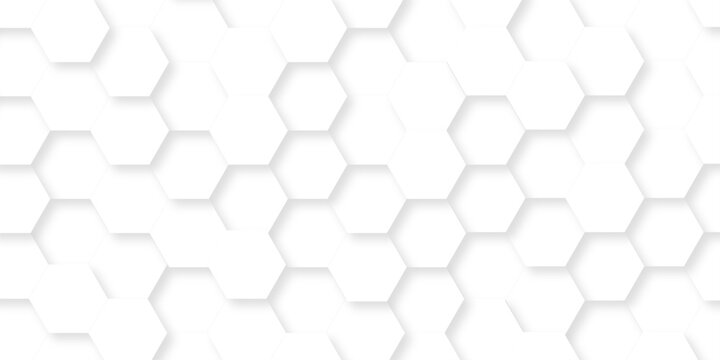 White hexagon bee cube element grid tiles emboss seamless pattern white paper texture futuristic business. vector honeycomb web banner texture background.
