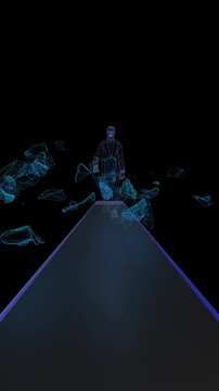 Virtual man walking in a digital 3d environment