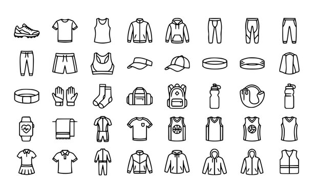 Sportswear Fitness Apparel Outline Icon Collection Editable Stroke Linear Vector Illustration