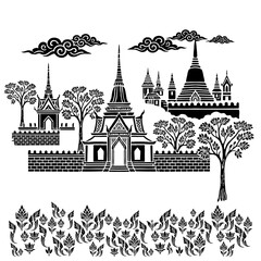 Thai temple mural wall painting outline vector © Tawan
