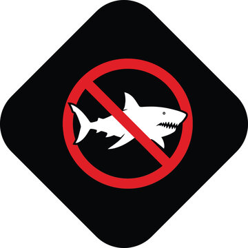 No shark sign, prohibition warning symbol, danger alert, vector illustration.
