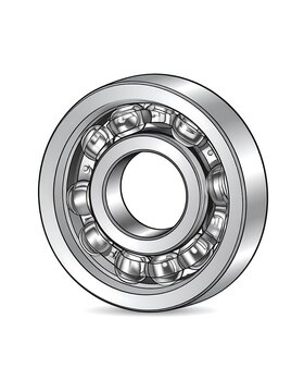 A metallic ball bearing with a central hole and rolling elements