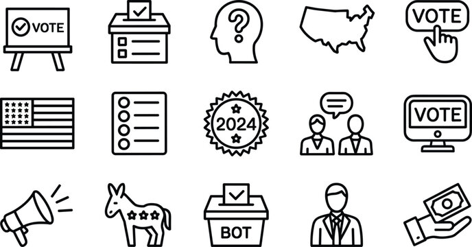 USA election icon set for political voting democracy government campaign and presidential choice vector illustration isolated on white background