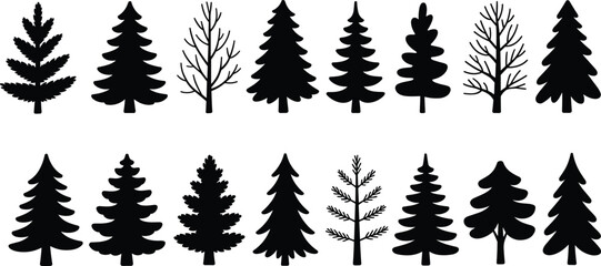 Conifer pine tree silhouette set for forest nature landscape design elements and outdoor wild woodland vector illustration isolated on white background © Yesrath Hasan Sobuj