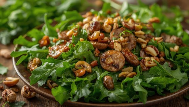 Mushroom and nut salad with Rocca.
