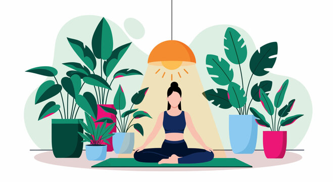 Girl yoga at home plant zen fit rest calm mind soul heal stay life be well
