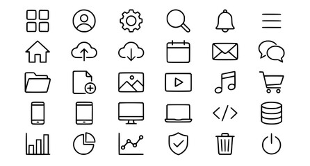 Fototapeta premium Modern Web Mobile App Interface Outline Icon Pack Vector Illustration