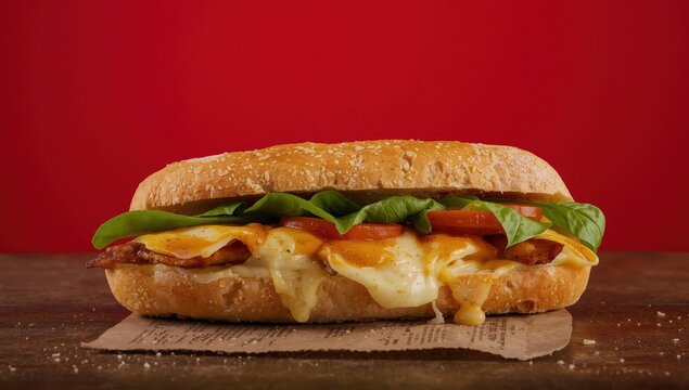 Paunozzo sandwich against a red backdrop.