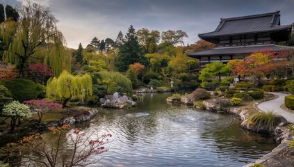 Naklejka premium Pond Garden Walkway Behind Hojo at Nanzen-ji, Kyoto