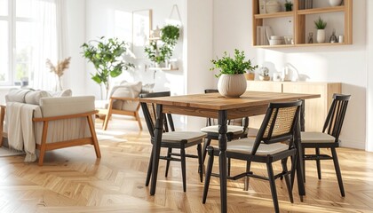 Fototapeta premium Bright minimalist dining room interior.
