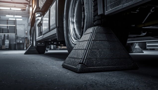 Rubber chocks stop vehicles from rolling or moving unexpectedly.