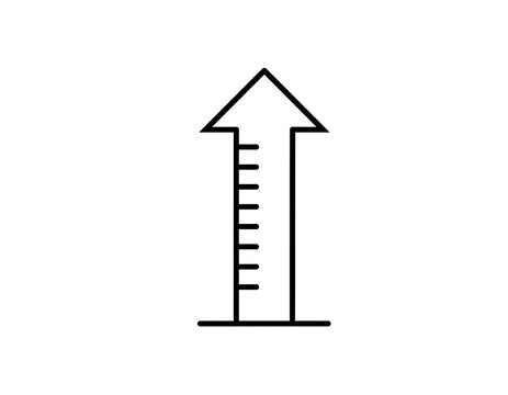 A minimalist icon featuring an upward-pointing arrow with a ruler-like design on its left side