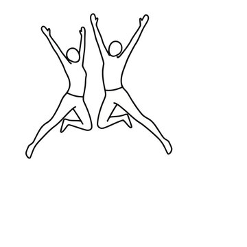 Two people jumping with arms raised