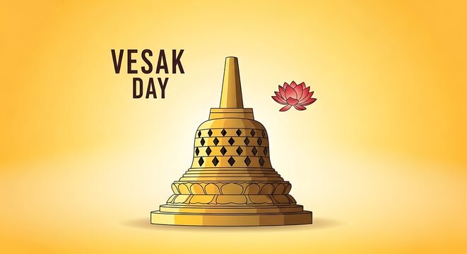 Golden Buddhist stupa with lotus flower on Vesak Day.