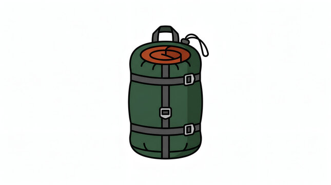Compact green compression sack and orange sleeping bag icon for hiking camping and outdoor adventure gear illustration