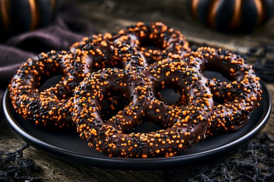 Chocolate Pretzels with Orange Sprinkles for Halloween