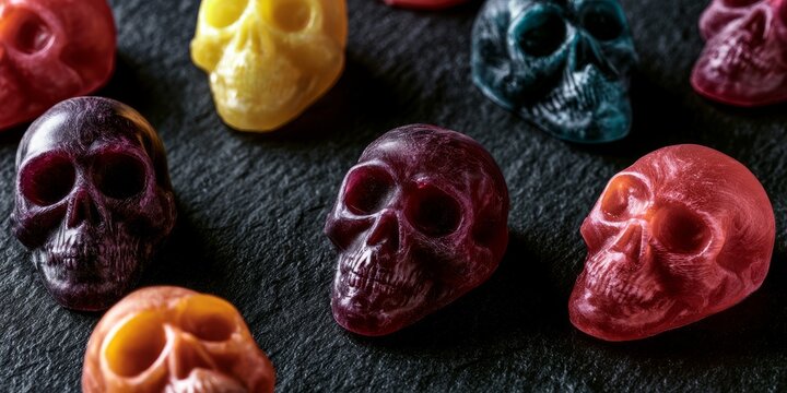 Colorful Skull Candies on Dark Halloween Surface