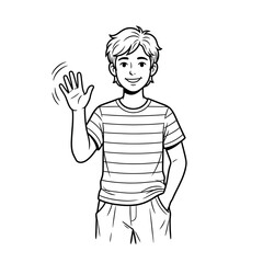 Line art of a happy boy waving hello © rioyoungguns