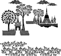 Temple garden vector mural outline © Tawan