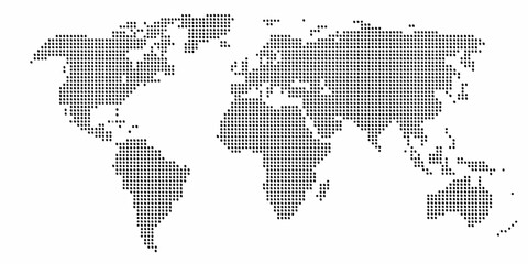 world map silhouette created from black dots on white background geography global continents oceans cartography vector graphic design modern simple © Titul