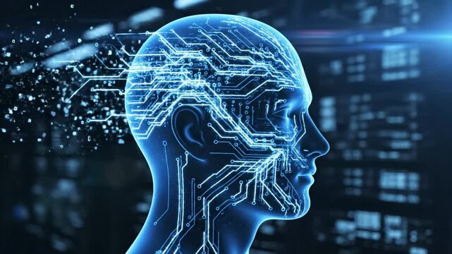 Futuristic Digital Human Head with Glowing Circuitry | Artificial Intelligence Concept