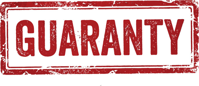 Red ink rubber stamp impression showing the word guaranty on a clean white paper surface