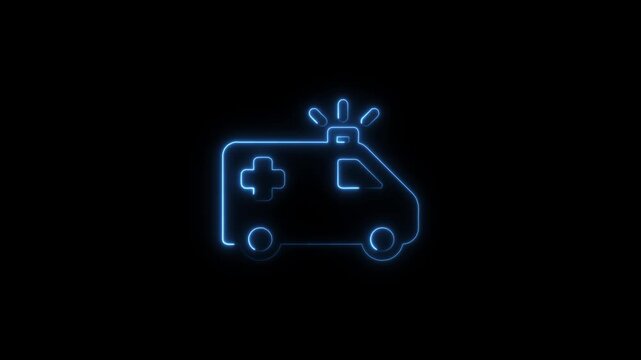 Neon ambulance animation with flashing emergency light for medical and healthcare ui