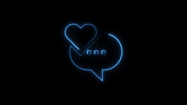 Neon glowing heart speech bubble animation for social media messaging and digital communication