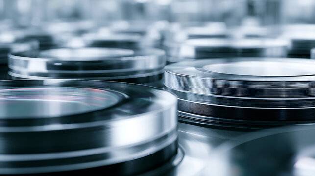 Series of silicon wafers rotating on spinning machines during fabrication process (1)