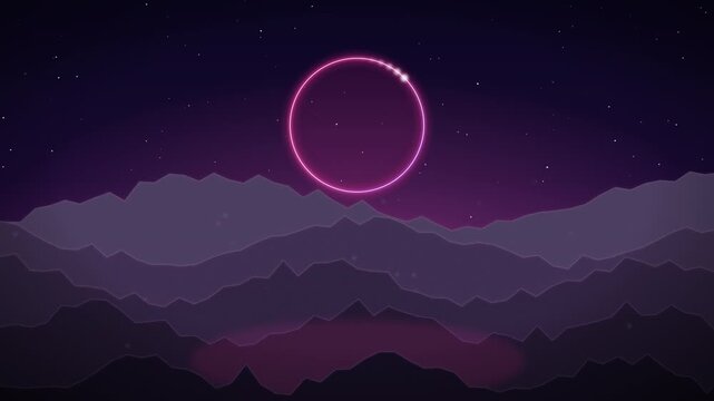 Hovering Neon Circle over Paper Landscape