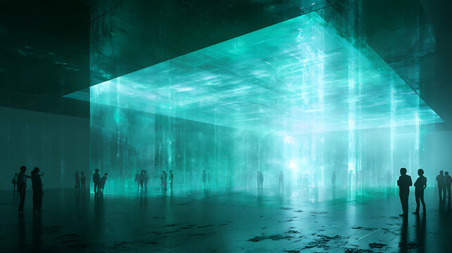 A large quantum computing hall with users interacting with virtual quantum states (3)