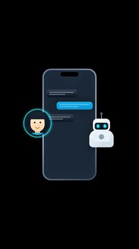 Animated chatbot communicating with user via chat interface, AI conversation
