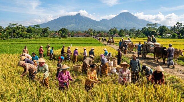 On June 11, 2025, in Bogor, West Java, farmers in Karacak village harvest rice, supporting local food supply and boosting the economy.
