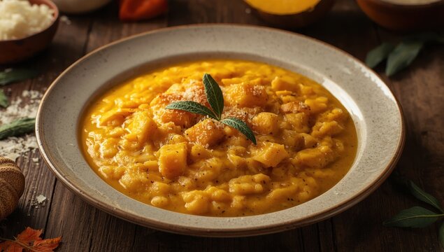 pumpkin risotto served - classic Italian dish