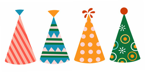Obraz premium Party Hats Collection Colorful Vector Illustration On White Background