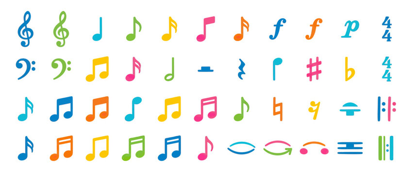Colorful Musical Notes and Symbols Set