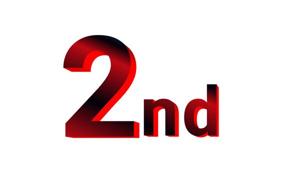 Red and black glossy 3D second place ordinal number isolated on white background for ranking and competition