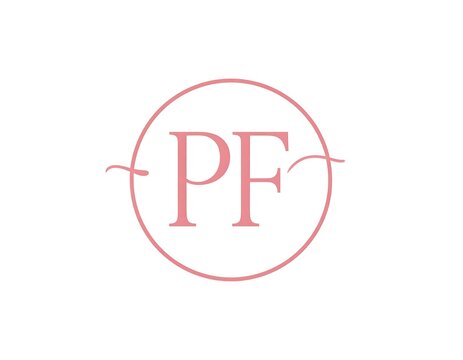 A minimalist logo featuring a pink circle with stylized letters inside