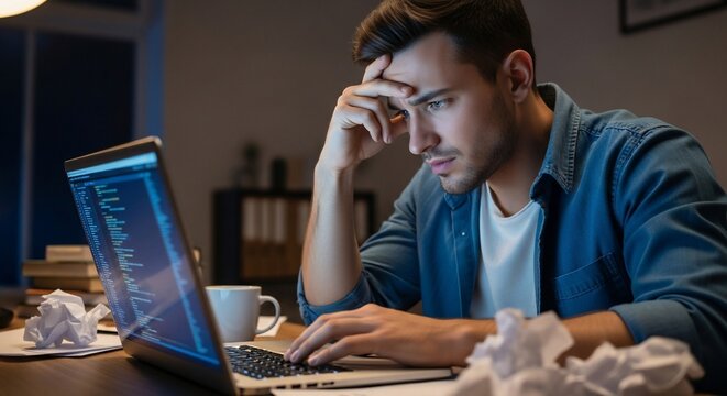 Man working at laptop computer